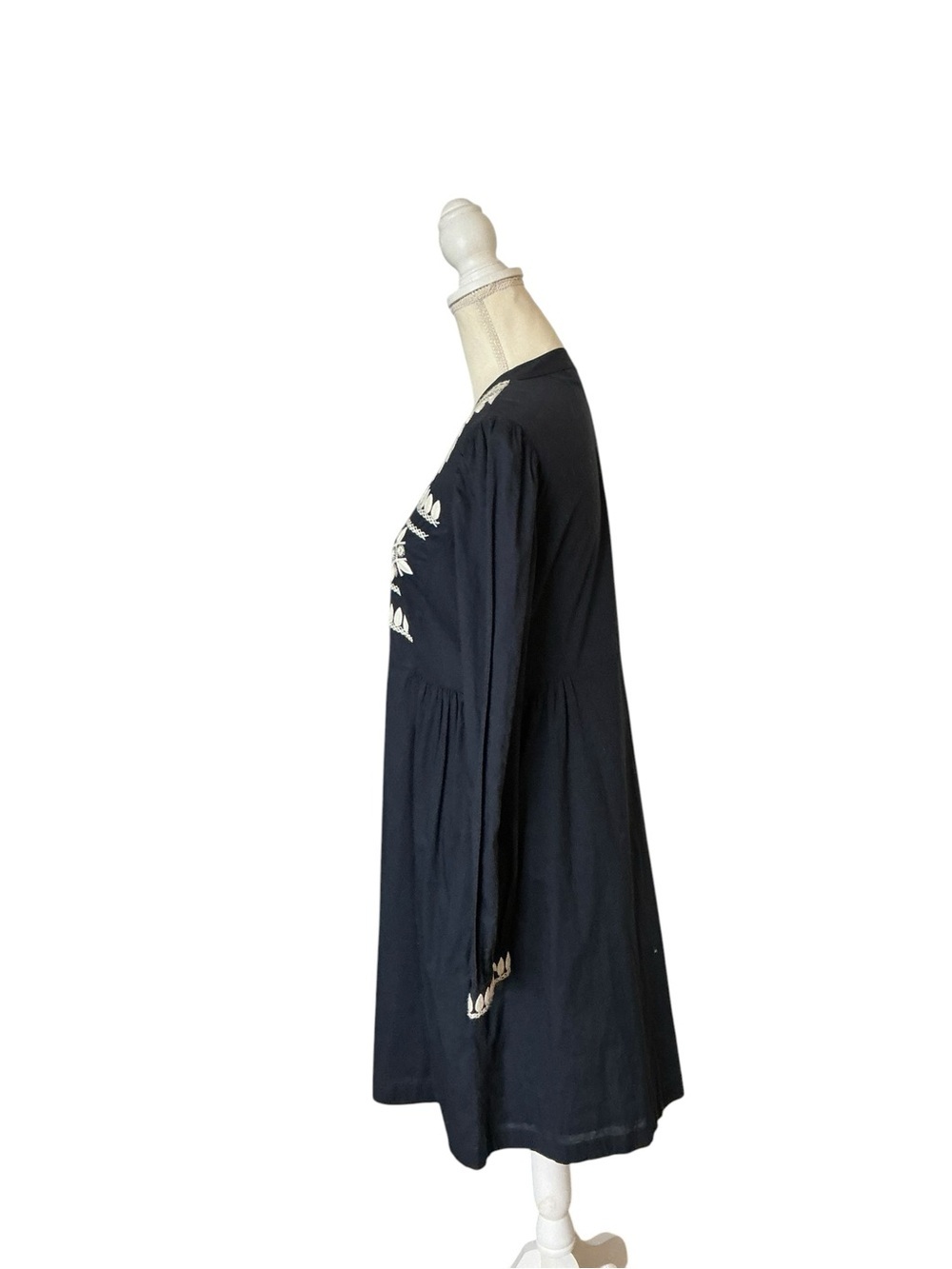 Tory Burch Keegan Embroidered Cotton Dress Navy Boho Size 10 - Picture 3 of 16